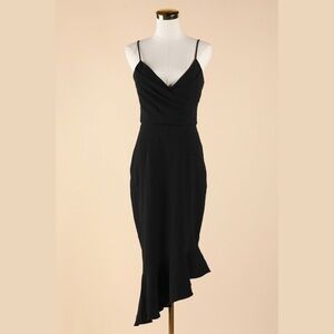 Sz 2 Gianni Bini Black Lee Spaghetti Strap Fluted Asymmetric Hem Midi Dress